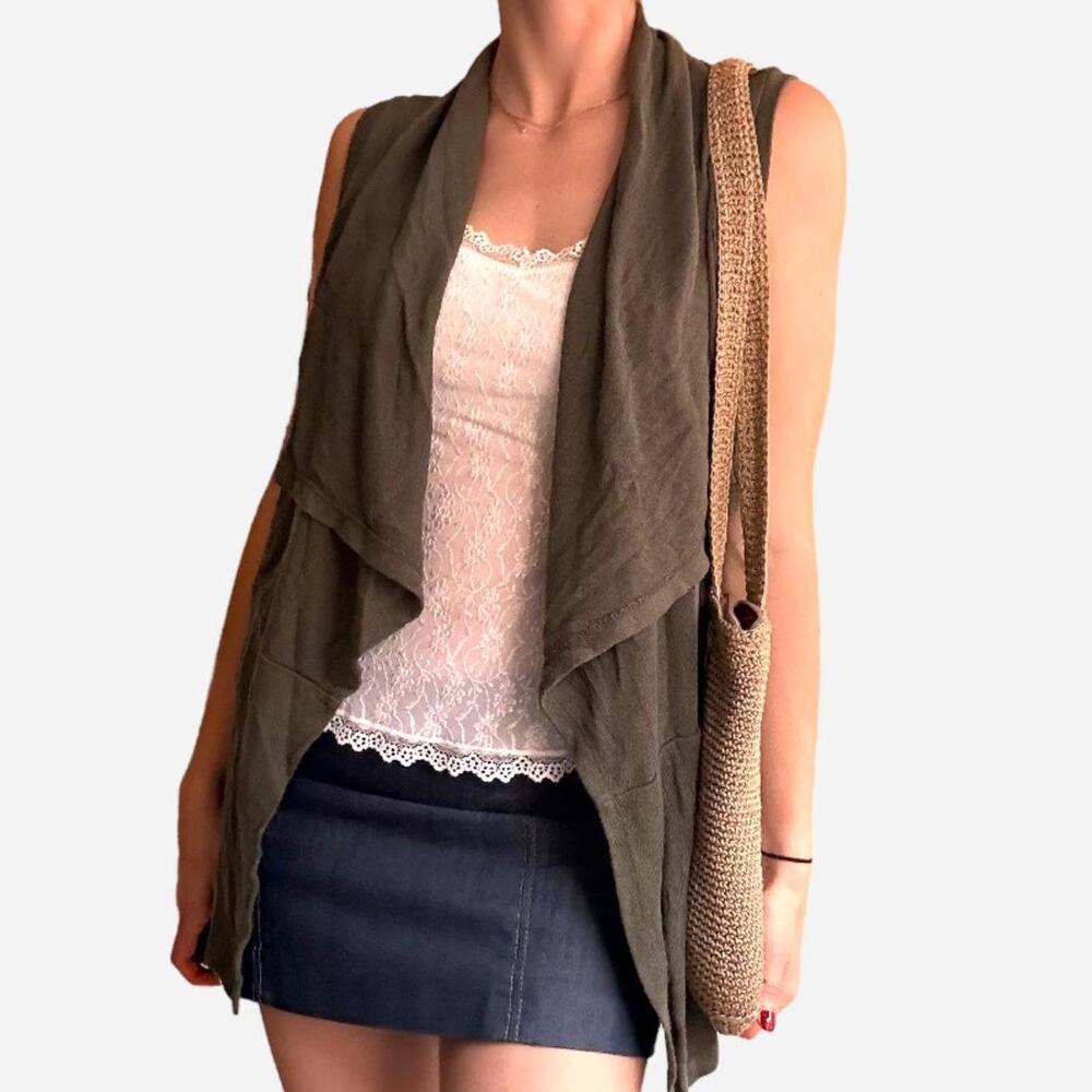 Olive green boho sleeveless vest sweater